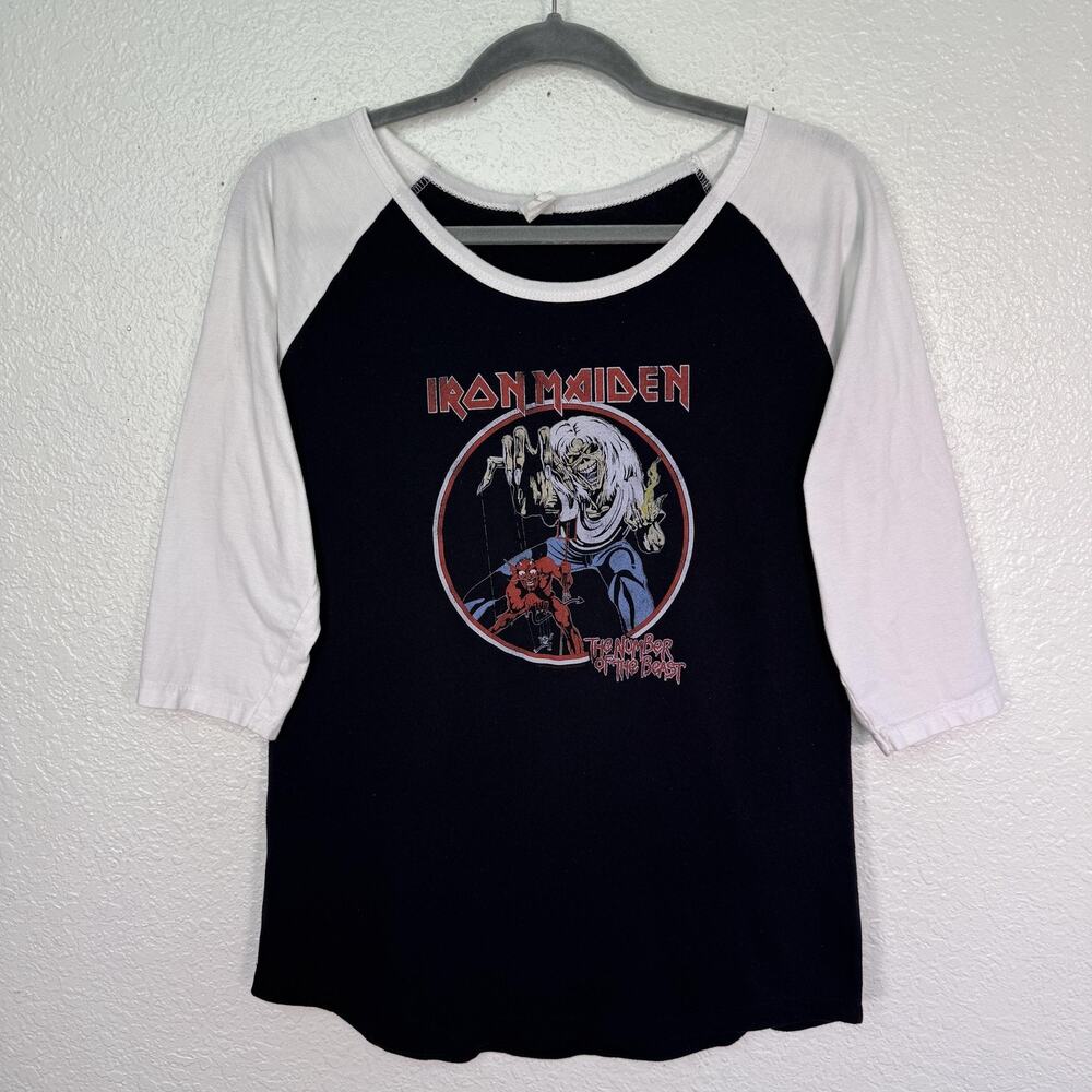 Iron Maiden Shirt Mens XL Number Of The Beast Band Baseball Raglan Tee Black